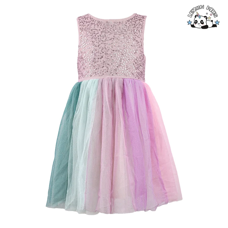 LEZONKIDS - Summer Sweet Girls' Sleeveless Sequin Princess Ball Gown Tulle Dress ODM Children's Party Dress
